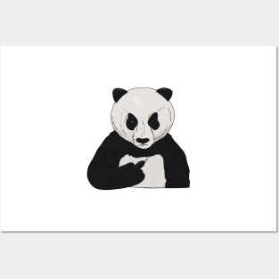 Grumpy Panda Bear Holding Middle Finger Posters and Art